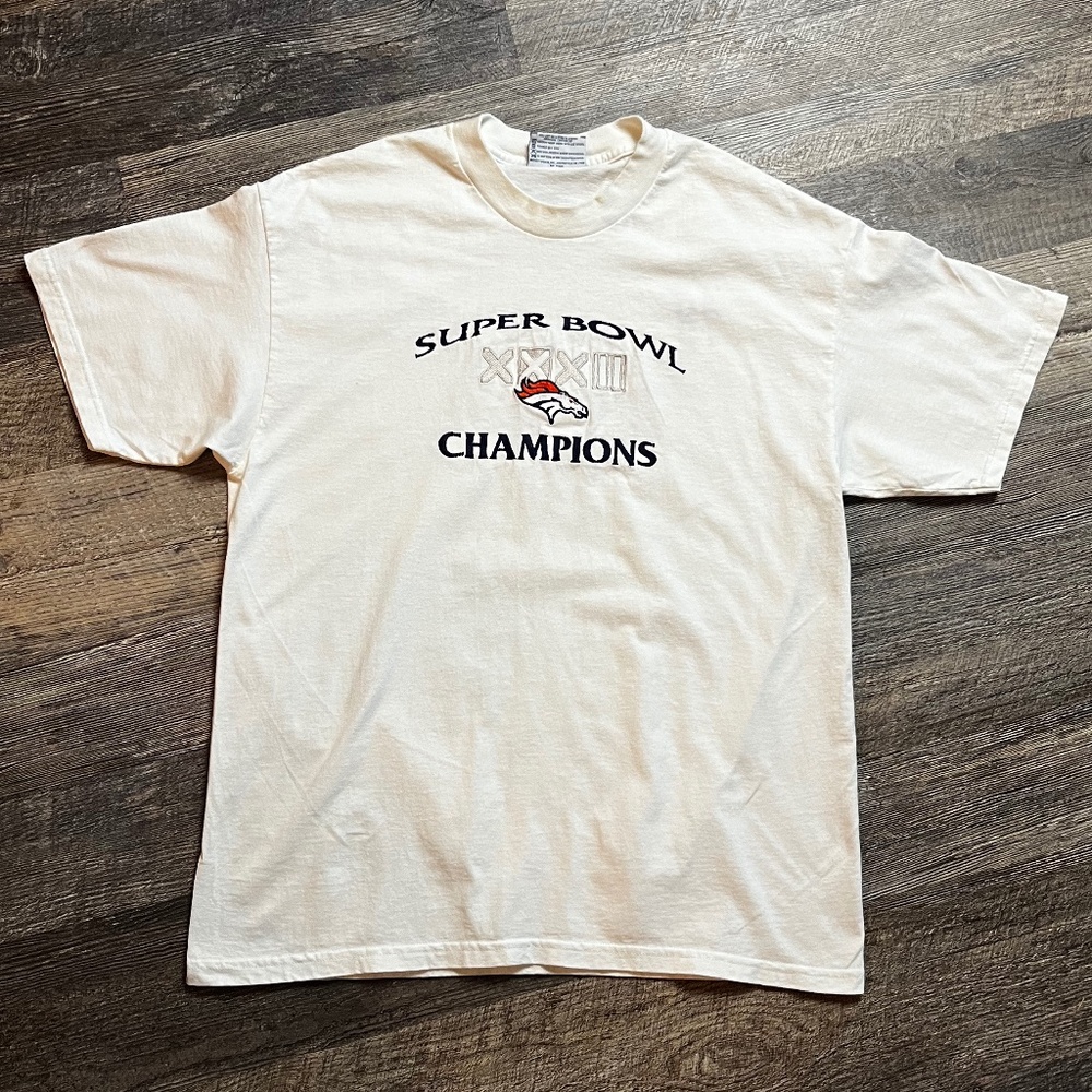 Vintage 1998 Broncos Super Bowl Shirt Size Large White NFL 90s Denver XXXII KC